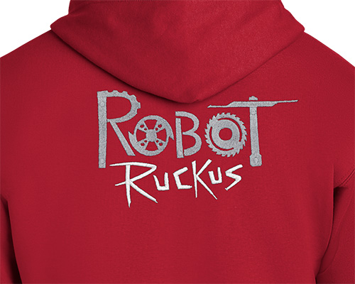Robot Ruckus Red Hoodie Embroidery